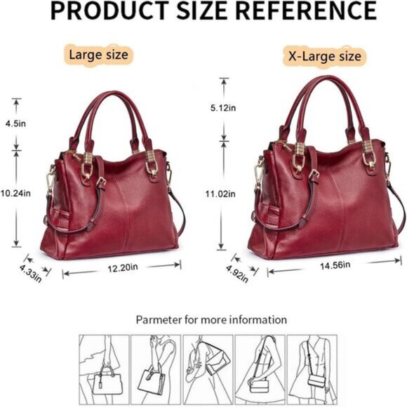 ⚡Women Wine Red Genuine Leather Purses and Handbags Satchel Tote Shoulder Bag - Picture 3 of 6